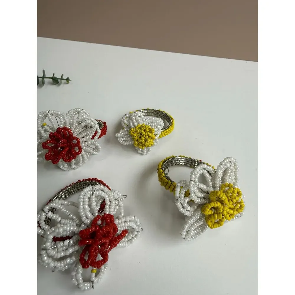 PIER 1 Beaded Daisy Napkin Rings Set of 6 | Floral Spring Summer Table Decor